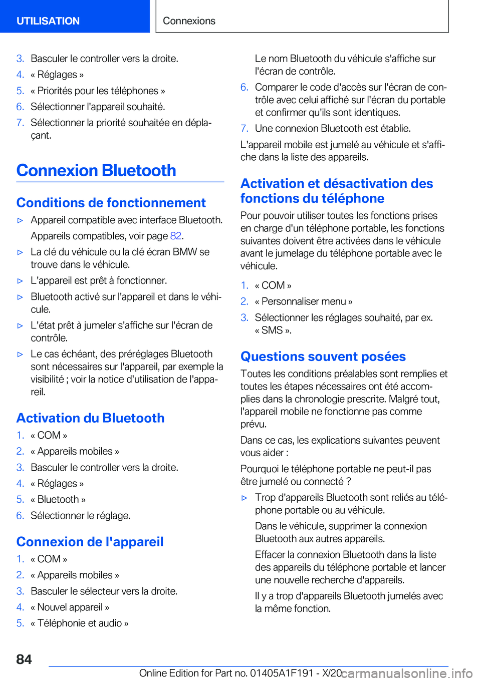 BMW M5 2021  Notices Demploi (in French) �3�.�B�a�s�c�u�l�e�r��l�e��c�o�n�t�r�o�l�l�e�r��v�e�r�s��l�a��d�r�o�i�t�e�.�4�.�k��R�é�g�l�a�g�e�s��{�5�.�k��P�r�i�o�r�i�t�é�s��p�o�u�r��l�e�s��t�é�l�é�p�h�o�n�e�s��{�6�.�S�é�l�e�c�t�