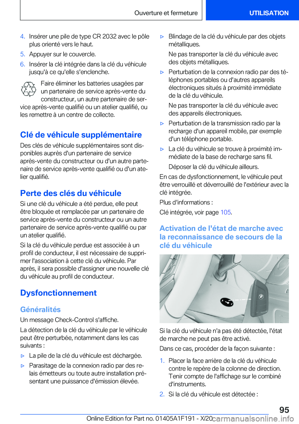 BMW M5 2021  Notices Demploi (in French) �4�.�I�n�s�é�r�e�r��u�n�e��p�i�l�e��d�e��t�y�p�e��C�R��2�0�3�2��a�v�e�c��l�e��p�
