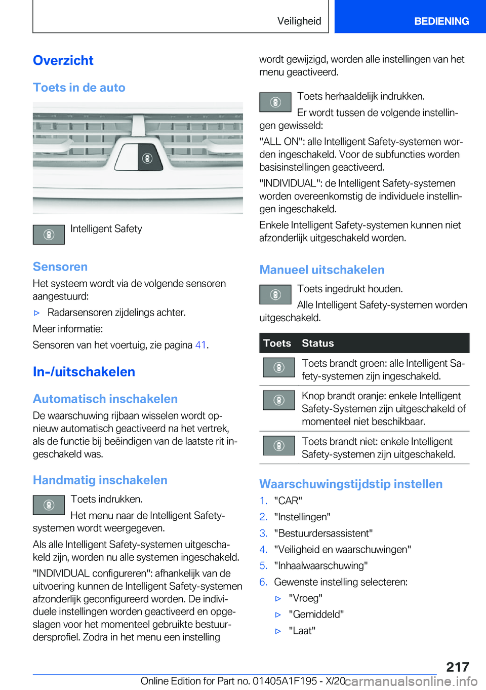 BMW M5 2021  Instructieboekjes (in Dutch) �O�v�e�r�z�i�c�h�t�T�o�e�t�s��i�n��d�e��a�u�t�o
�I�n�t�e�l�l�i�g�e�n�t��S�a�f�e�t�y
�S�e�n�s�o�r�e�n
�H�e�t��s�y�s�t�e�e�m��w�o�r�d�t��v�i�a��d�e��v�o�l�g�e�n�d�e��s�e�n�s�o�r�e�n �a�a�n�g�e