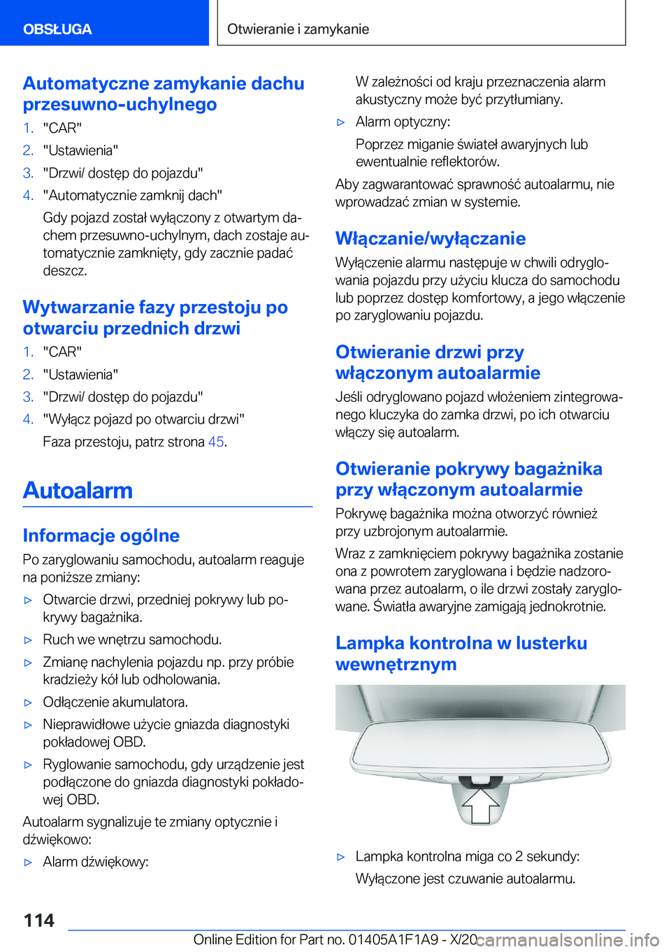BMW M5 2021  Instrukcja obsługi (in Polish) �A�u�t�o�m�a�t�y�c�z�n�e��z�a�m�y�k�a�n�i�e��d�a�c�h�u
�p�r�z�e�s�u�w�n�o�-�u�c�h�y�l�n�e�g�o�1�.��C�A�R��2�.��U�s�t�a�w�i�e�n�i�a��3�.��D�r�z�w�i�/��d�o�s�t�