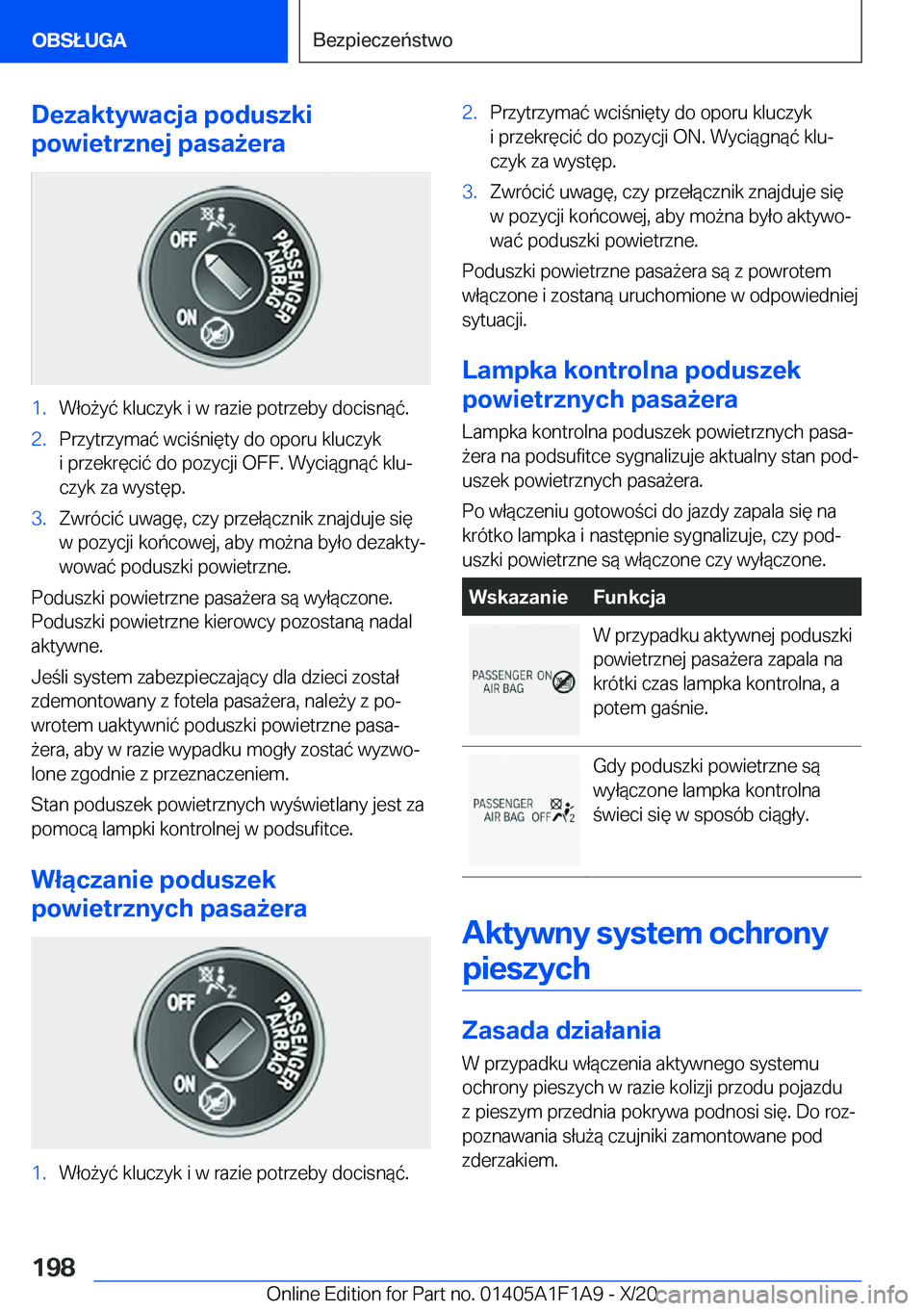 BMW M5 2021  Instrukcja obsługi (in Polish) �D�e�z�a�k�t�y�w�a�c�j�a��p�o�d�u�s�z�k�i
�p�o�w�i�e�t�r�z�n�e�j��p�a�s�a9�e�r�a�1�.�W�ł�o9�y�