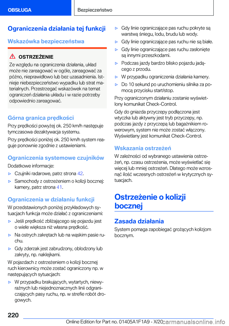 BMW M5 2021  Instrukcja obsługi (in Polish) �O�g�r�a�n�i�c�z�e�n�i�a��d�z�i�a�ł�a�n�i�a��t�e�j��f�u�n�k�c�j�i�W�s�k�a�z�