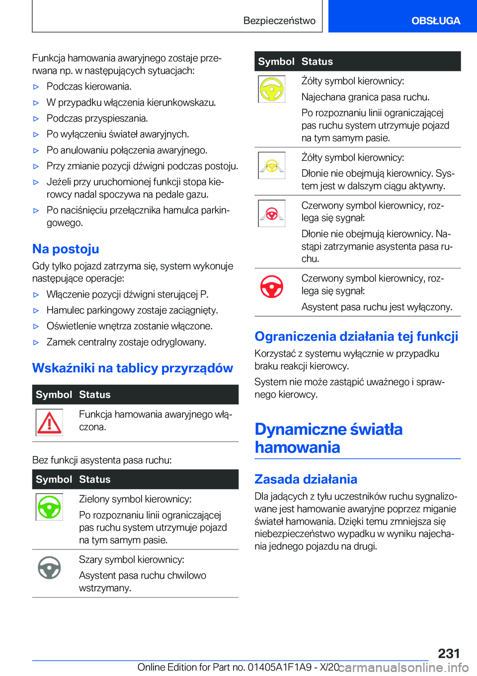 BMW M5 2021  Instrukcja obsługi (in Polish) �F�u�n�k�c�j�a��h�a�m�o�w�a�n�i�a��a�w�a�r�y�j�n�e�g�o��z�o�s�t�a�j�e��p�r�z�ej
�r�w�a�n�a��n�p�.��w��n�a�s�t�