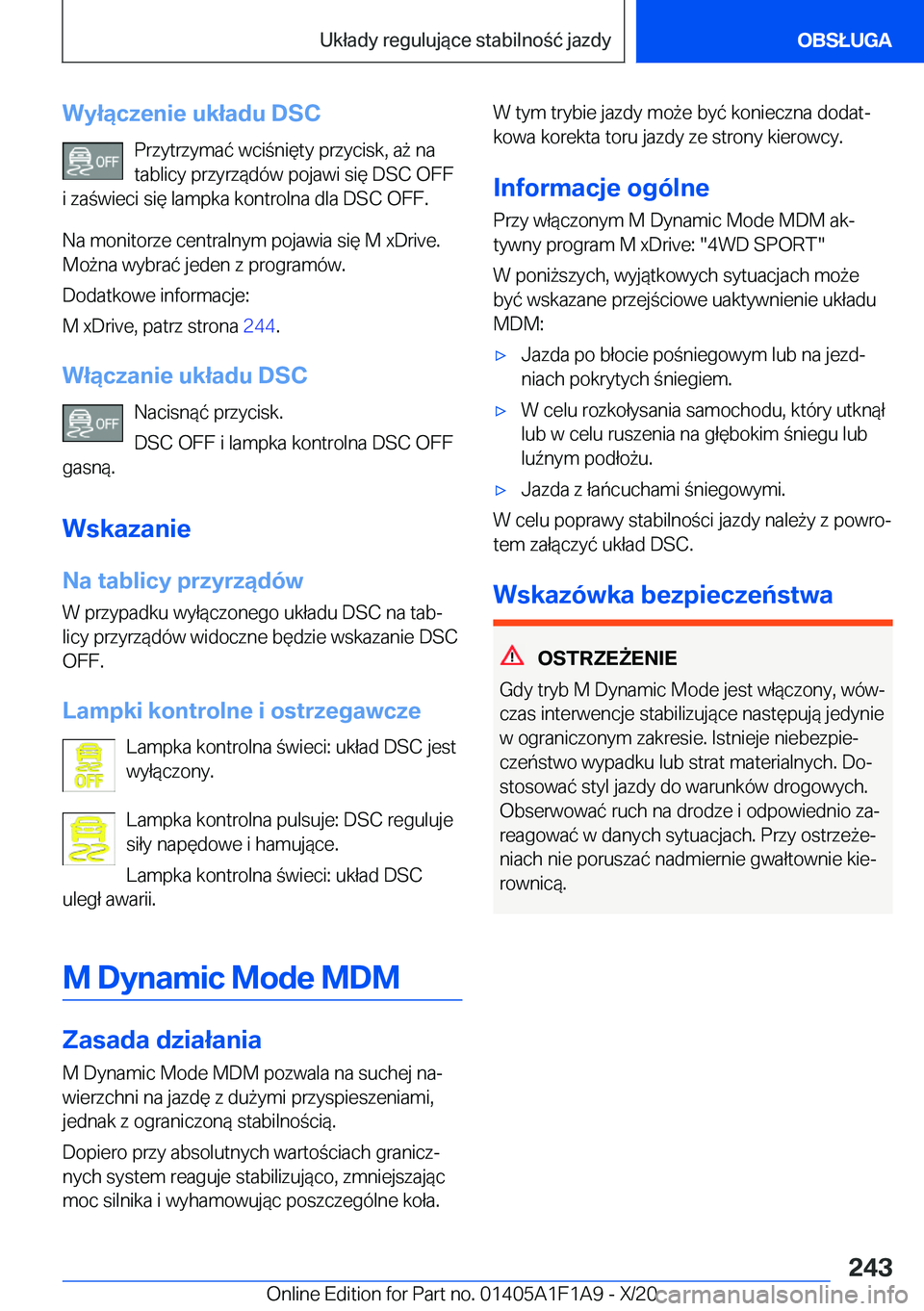 BMW M5 2021  Instrukcja obsługi (in Polish) �W�y�ł�ą�c�z�e�n�i�e��u�k�ł�a�d�u��D�S�C�P�r�z�y�t�r�z�y�m�a�