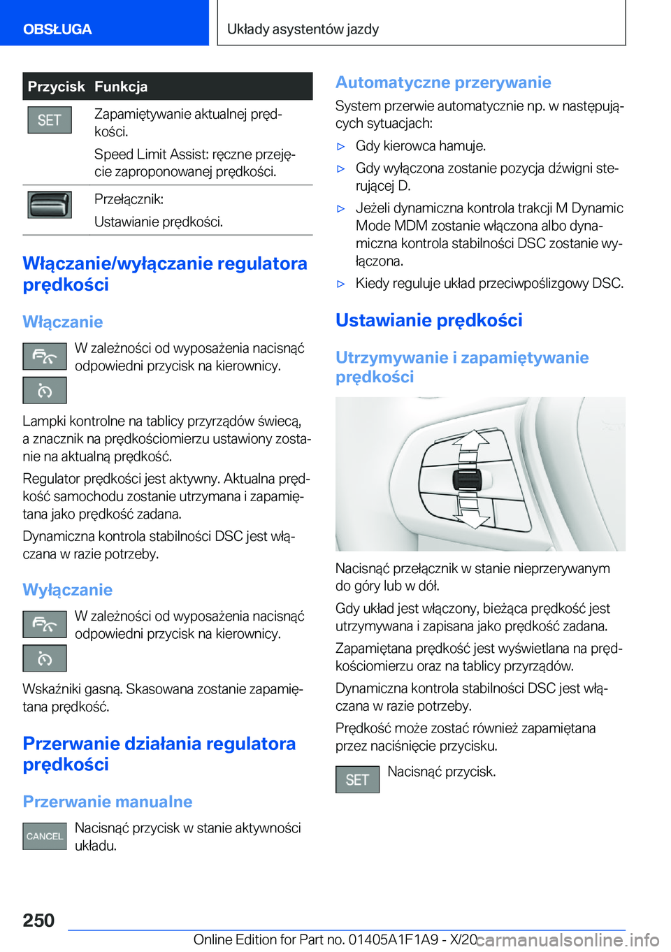BMW M5 2021  Instrukcja obsługi (in Polish) �P�r�z�y�c�i�s�k�F�u�n�k�c�j�a�Z�a�p�a�m�i�