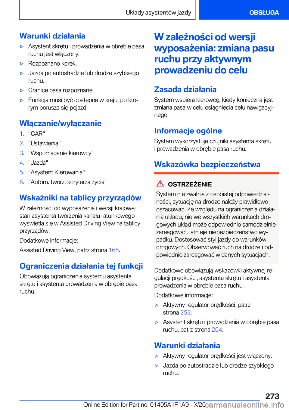 BMW M5 2021  Instrukcja obsługi (in Polish) �W�a�r�u�n�k�i��d�z�i�a�ł�a�n�i�a'x�A�s�y�s�t�e�n�t��s�k�r�