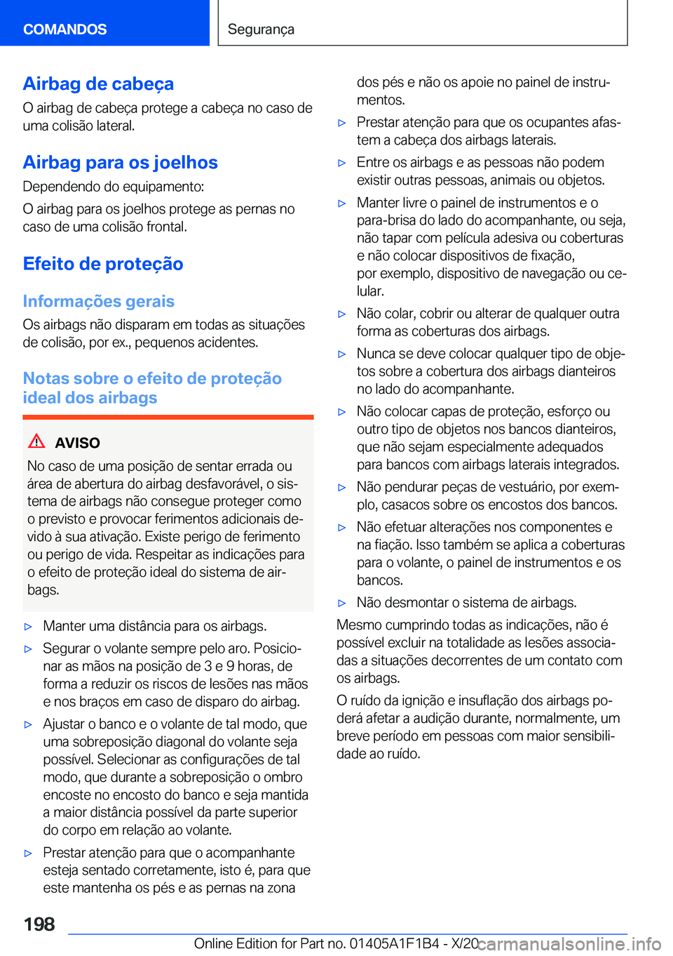 BMW M5 2021  Manual do condutor (in Portuguese) �A�i�r�b�a�g��d�e��c�a�b�e�
