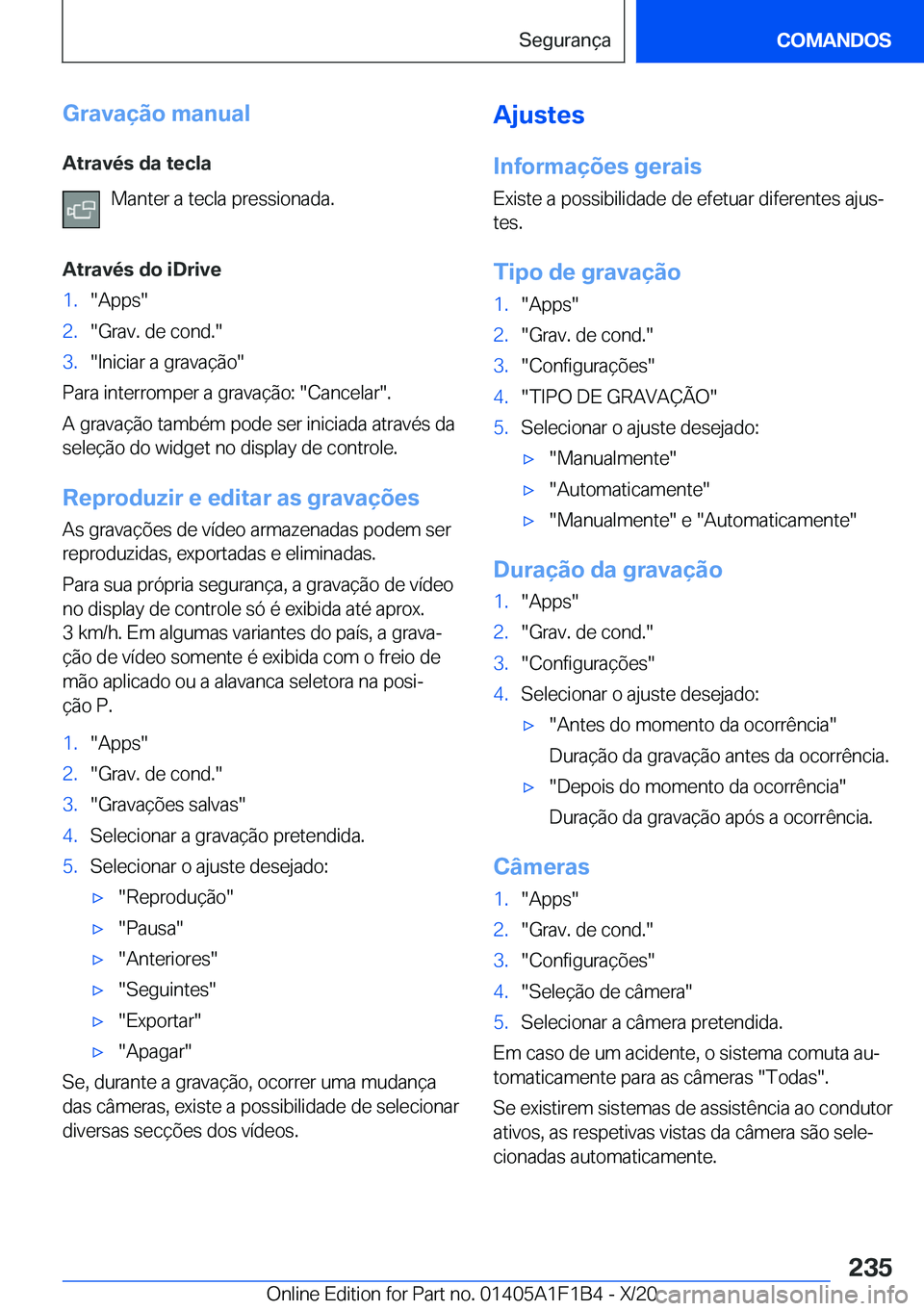 BMW M5 2021  Manual do condutor (in Portuguese) �G�r�a�v�a�