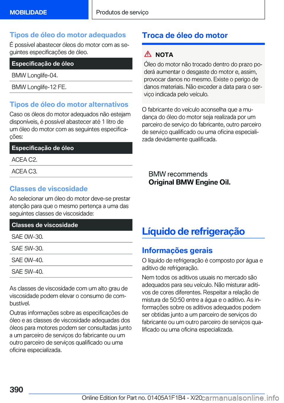 BMW M5 2021  Manual do condutor (in Portuguese) �T�i�p�o�s��d�e��ó�l�e�o��d�o��m�o�t�o�r��a�d�e�q�u�a�d�o�s�