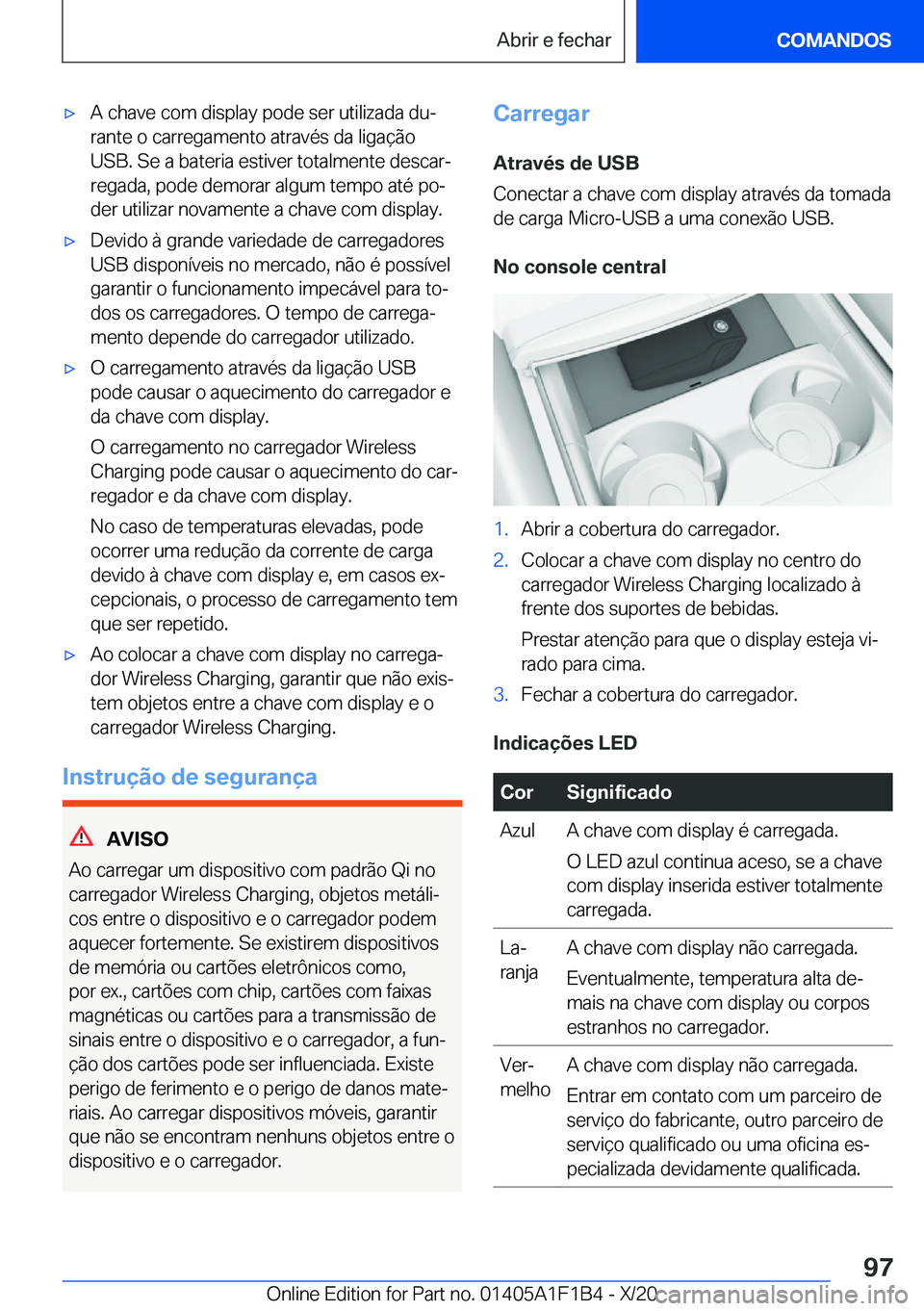 BMW M5 2021  Manual do condutor (in Portuguese) 'x�A��c�h�a�v�e��c�o�m��d�i�s�p�l�a�y��p�o�d�e��s�e�r��u�t�i�l�i�z�a�d�a��d�uª
�r�a�n�t�e��o��c�a�r�r�e�g�a�m�e�n�t�o��a�t�r�a�v�é�s��d�a��l�i�g�a�