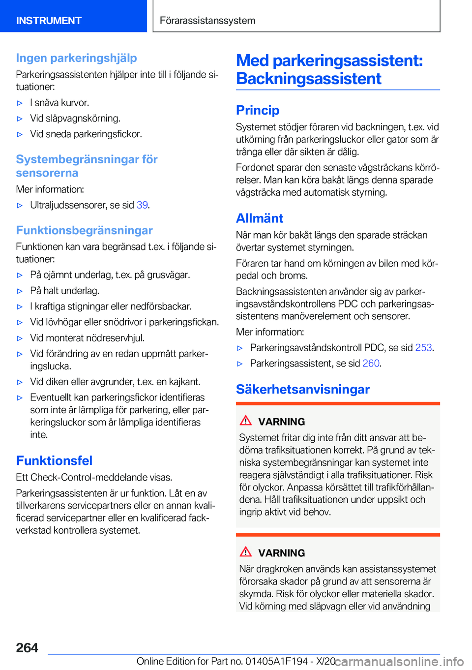 BMW M5 2021  InstruktionsbÖcker (in Swedish) �I�n�g�e�n��p�a�r�k�e�r�i�n�g�s�h�j�ä�l�p
�P�a�r�k�e�r�i�n�g�s�a�s�s�i�s�t�e�n�t�e�n��h�j�ä�l�p�e�r��i�n�t�e��t�i�l�l��i��f�