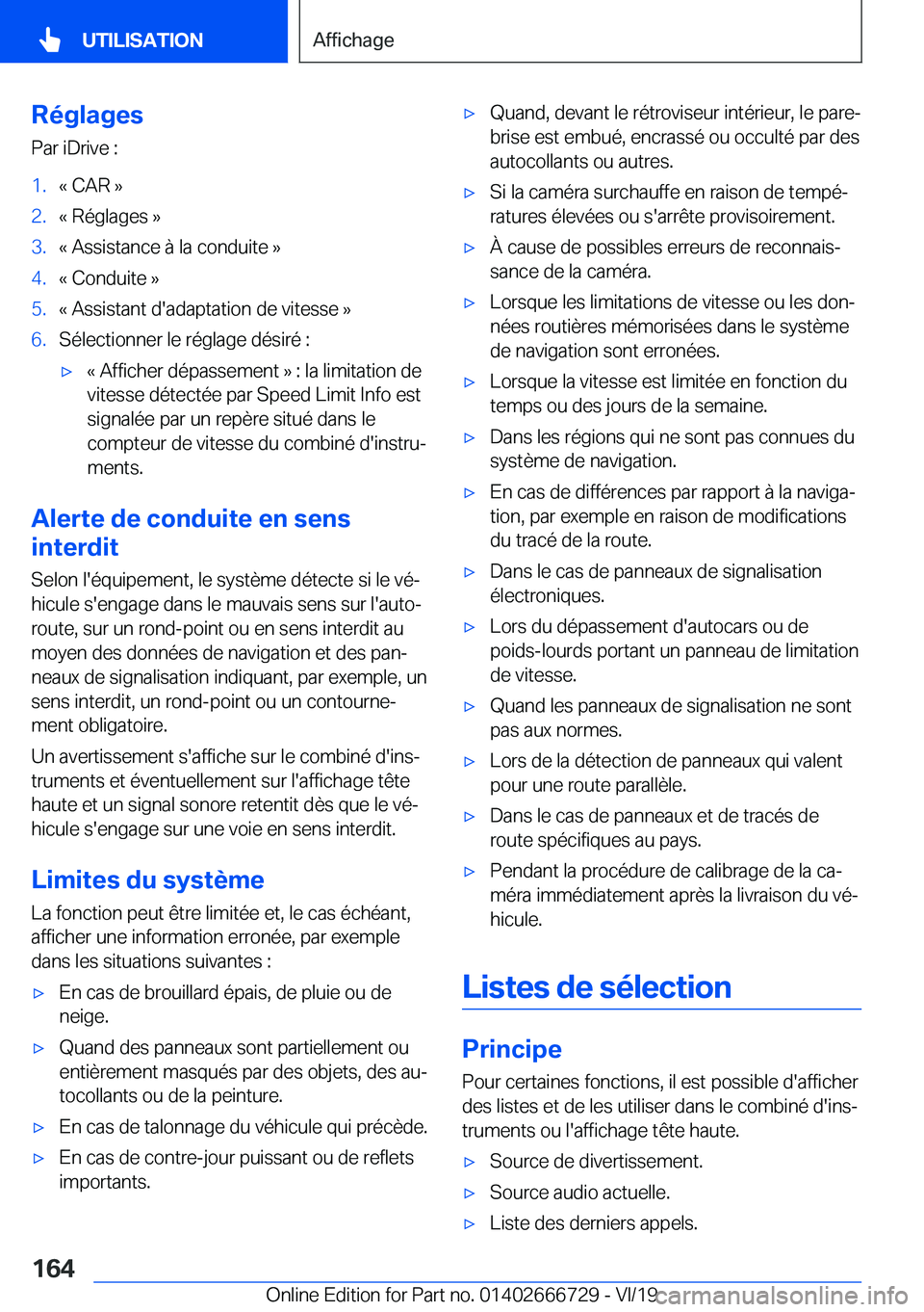 BMW M5 2020  Notices Demploi (in French) �R�é�g�l�a�g�e�s
�P�a�r��i�D�r�i�v�e��:�1�.�k��C�A�R��{�2�.�k��R�é�g�l�a�g�e�s��{�3�.�k��A�s�s�i�s�t�a�n�c�e��