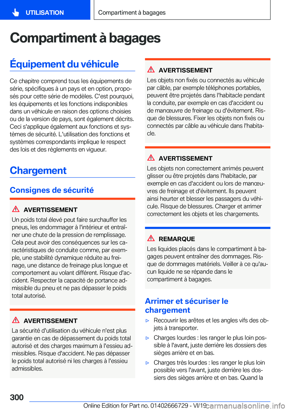 BMW M5 2020  Notices Demploi (in French) �C�o�m�p�a�r�t�i�m�e�n�t��