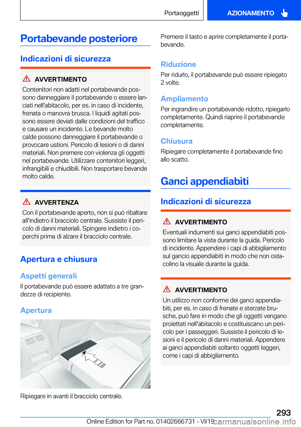 BMW M5 2020  Libretti Di Uso E manutenzione (in Italian) �P�o�r�t�a�b�e�v�a�n�d�e��p�o�s�t�e�r�i�o�r�e
�I�n�d�i�c�a�z�i�o�n�i��d�i��s�i�c�u�r�e�z�z�a
�A�V�V�E�R�T�I�M�E�N�T�O
�C�o�n�t�e�n�i�t�o�r�i��n�o�n��a�d�a�t�t�i��n�e�l��p�o�r�t�a�b�e�v�a�n�d�e�
