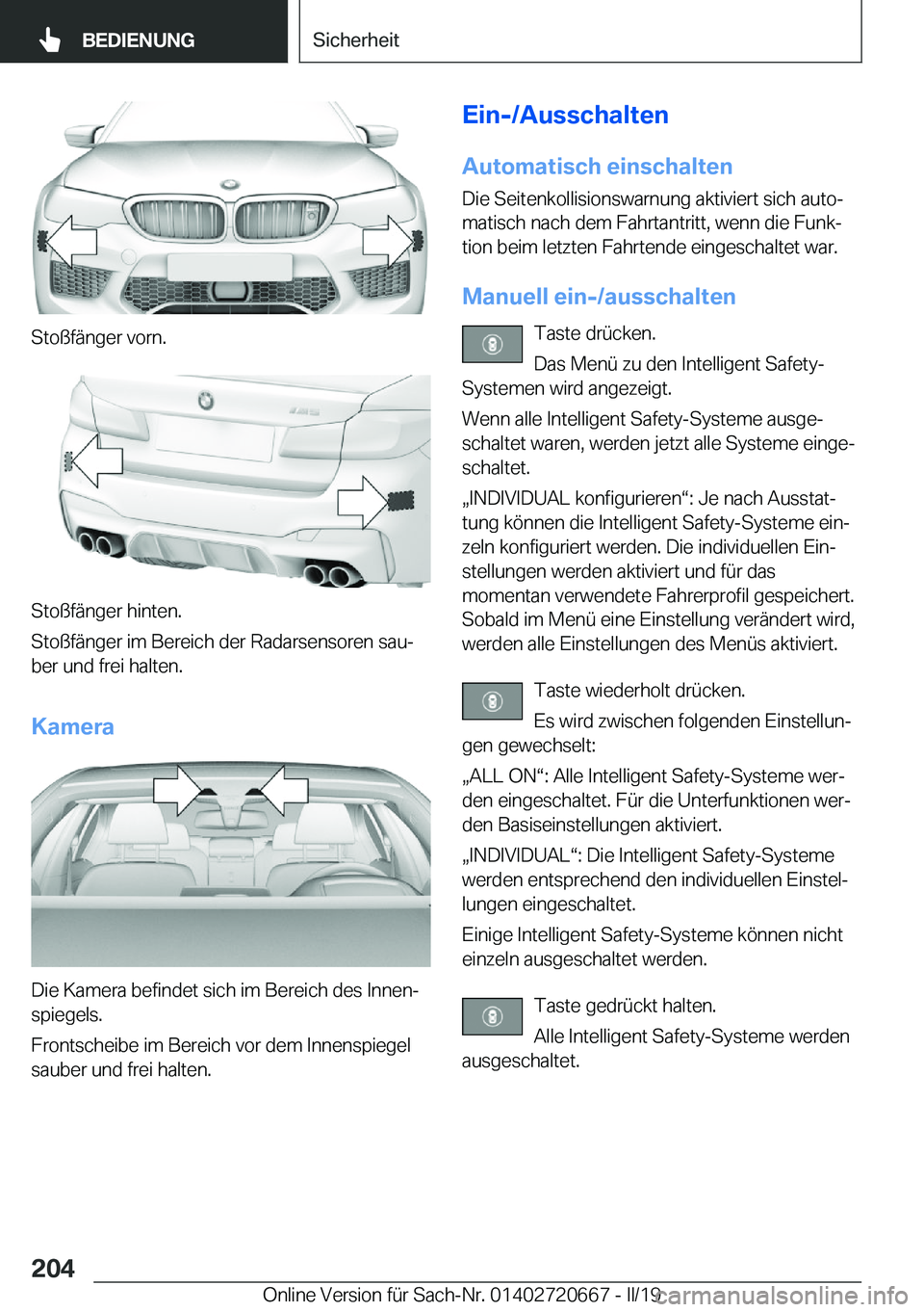 BMW M5 2019  Betriebsanleitungen (in German) �S�t�o�