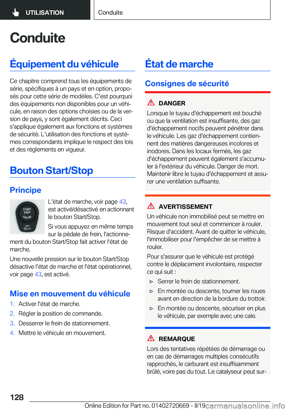 BMW M5 2019  Notices Demploi (in French) �C�o�n�d�u�i�t�e�