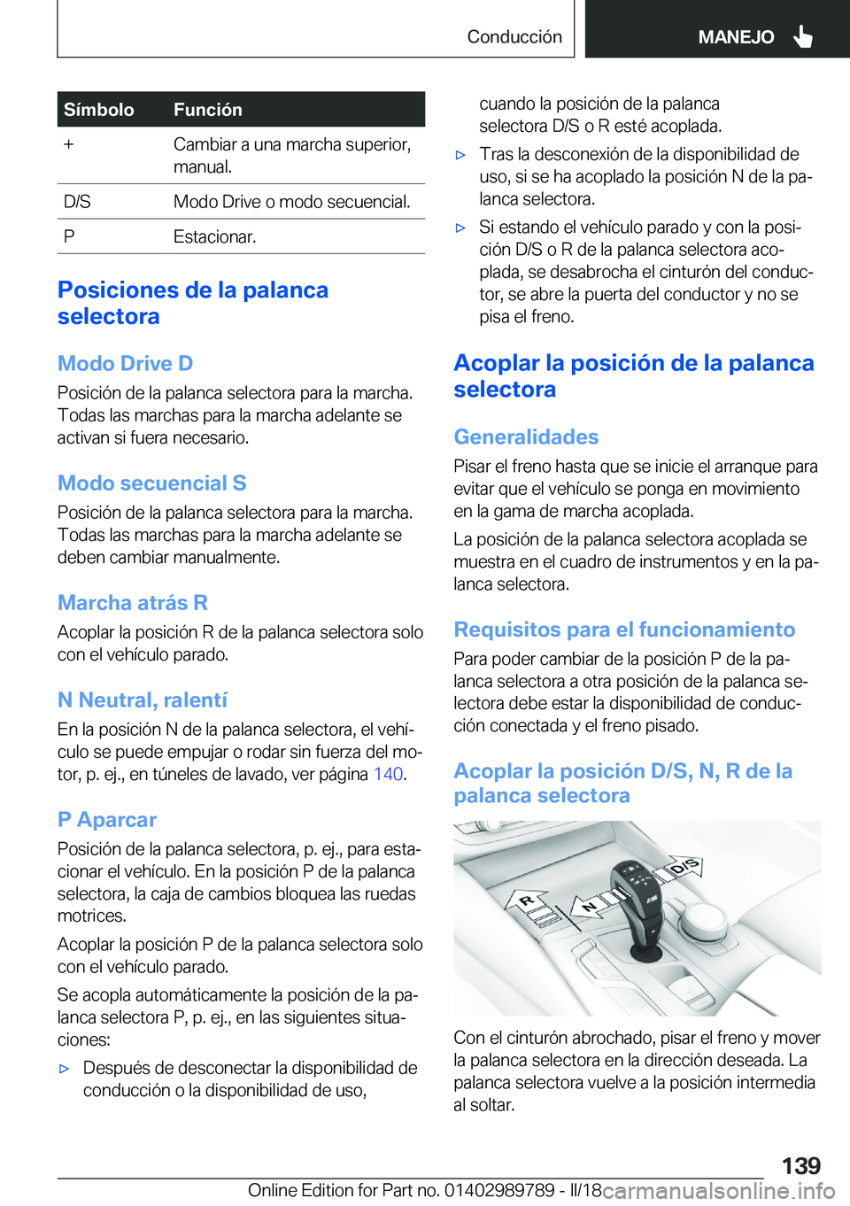 BMW M5 2018  Manuales de Empleo (in Spanish) �S�