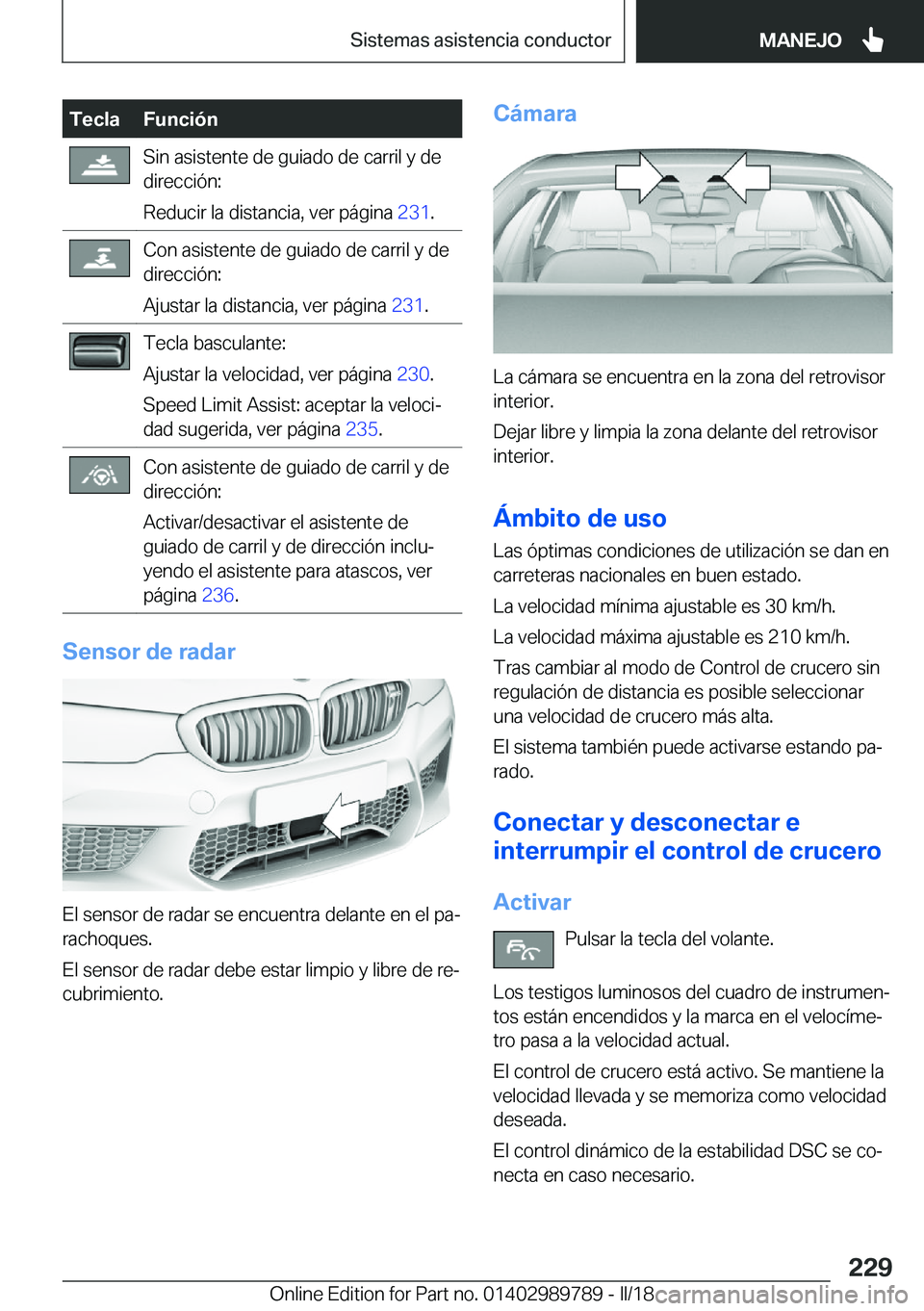BMW M5 2018  Manuales de Empleo (in Spanish) �T�e�c�l�a�F�u�n�c�i�