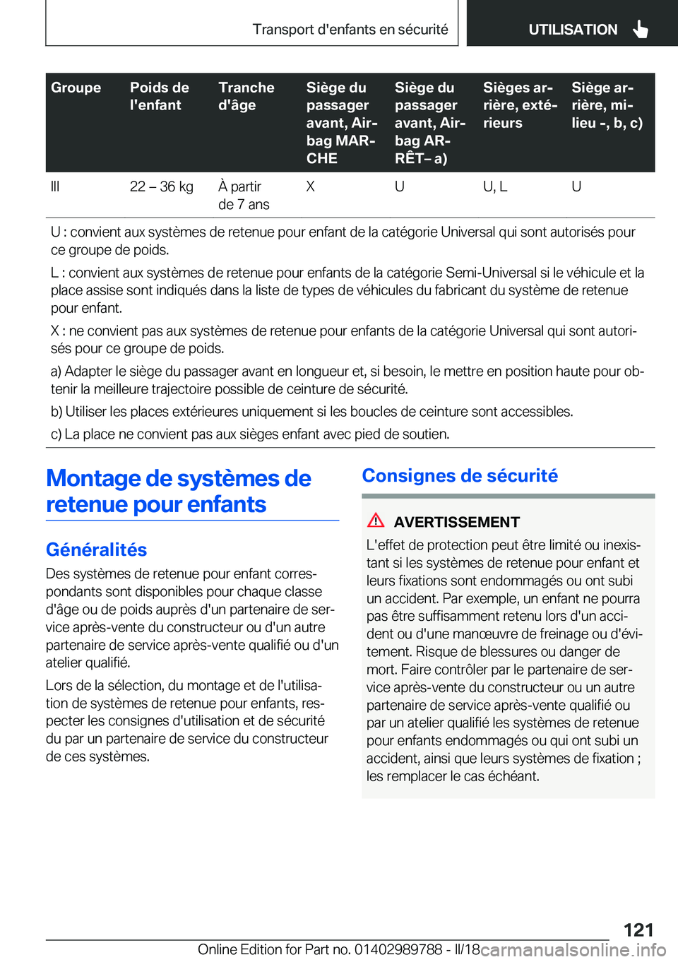 BMW M5 2018  Notices Demploi (in French) �G�r�o�u�p�e�P�o�i�d�s��d�e
�l�'�e�n�f�a�n�t�T�r�a�n�c�h�e
�d�'�