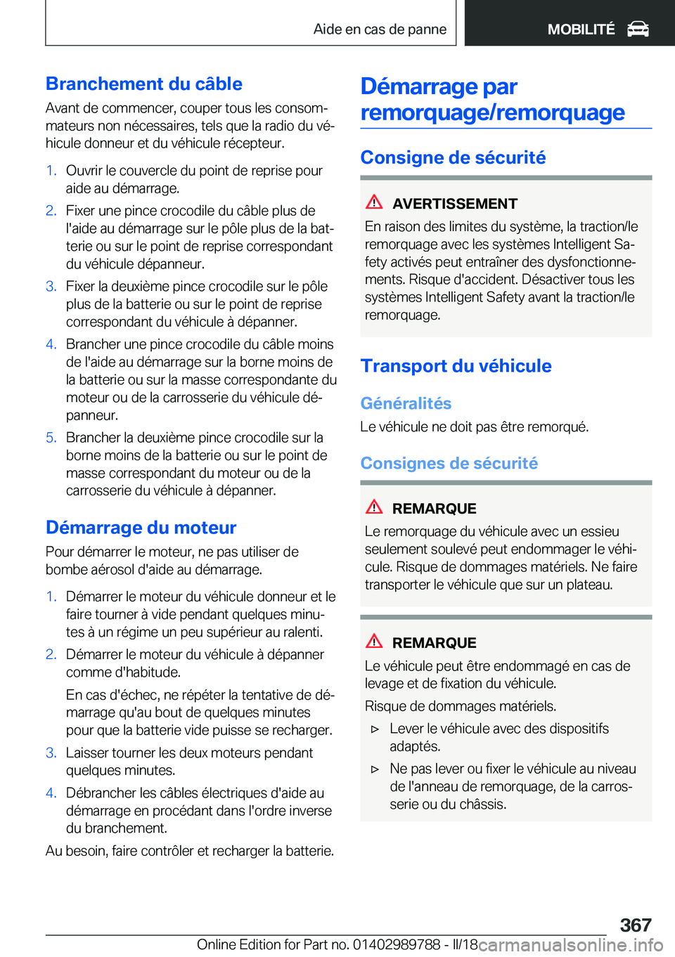 BMW M5 2018  Notices Demploi (in French) �B�r�a�n�c�h�e�m�e�n�t��d�u��c�