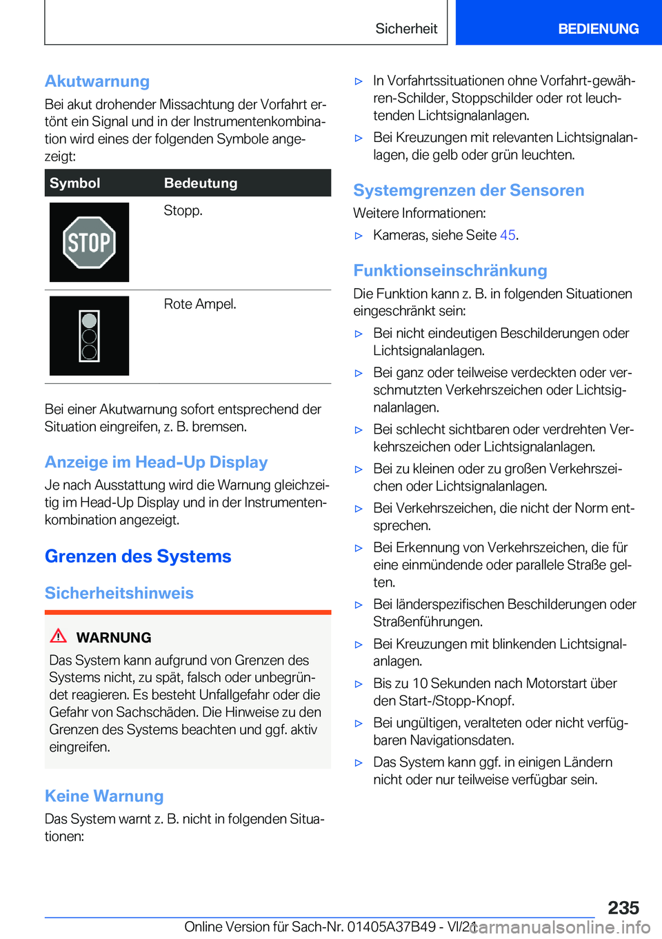BMW M8 2022  Betriebsanleitungen (in German) �A�k�u�t�w�a�r�n�u�n�g�B�e�i��a�k�u�t��d�r�o�h�e�n�d�e�r��M�i�s�s�a�c�h�t�u�n�g��d�e�r��V�o�r�f�a�h�r�t��e�rj�t�