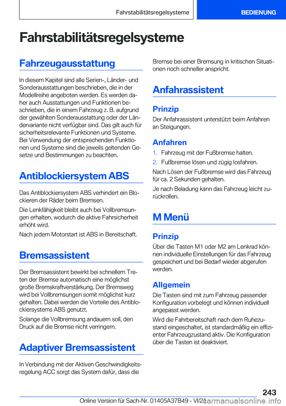 BMW M8 2022  Betriebsanleitungen (in German) �F�a�h�r�s�t�a�b�i�l�i�t�