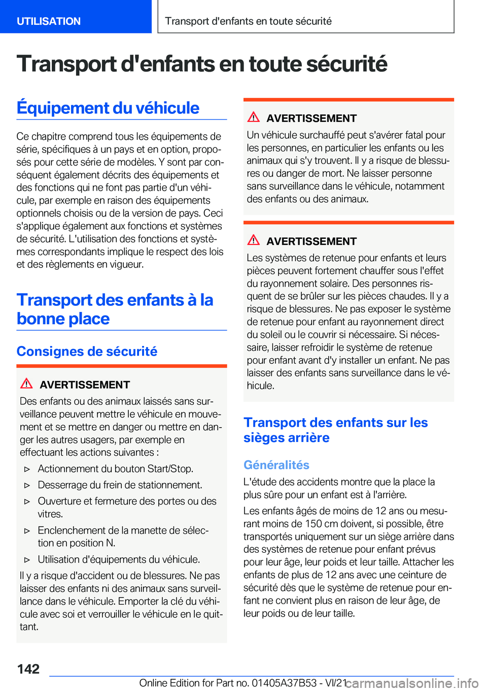 BMW M8 2022  Notices Demploi (in French) �T�r�a�n�s�p�o�r�t��d�'�e�n�f�a�n�t�s��e�n��t�o�u�t�e��s�é�c�u�r�i�t�é�