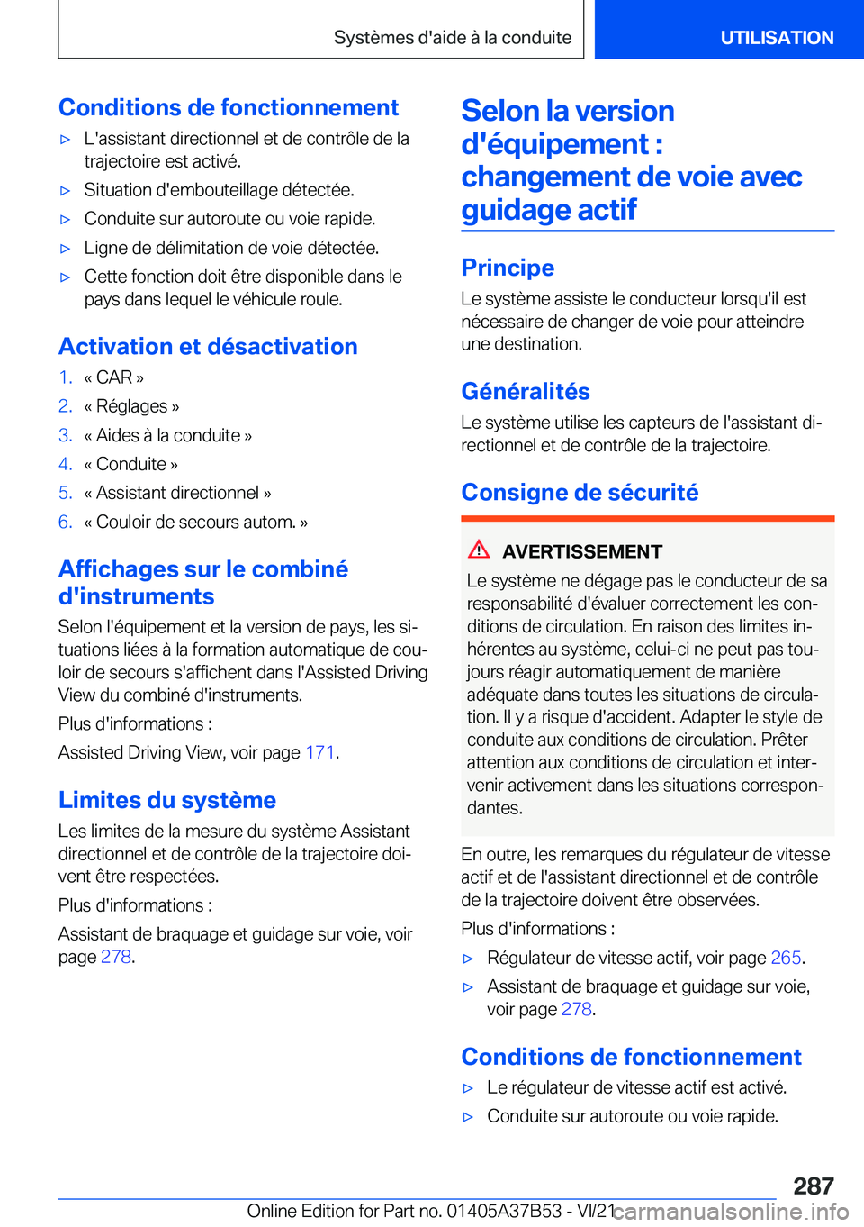 BMW M8 2022  Notices Demploi (in French) �C�o�n�d�i�t�i�o�n�s��d�e��f�o�n�c�t�i�o�n�n�e�m�e�n�t'x�L�'�a�s�s�i�s�t�a�n�t��d�i�r�e�c�t�i�o�n�n�e�l��e�t��d�e��c�o�n�t�r�