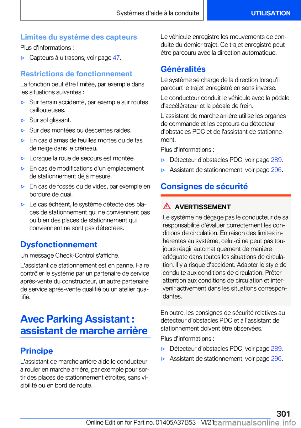BMW M8 2022  Notices Demploi (in French) �L�i�m�i�t�e�s��d�u��s�y�s�t�è�m�e��d�e�s��c�a�p�t�e�u�r�s�P�l�u�s��d�'�i�n�f�o�r�m�a�t�i�o�n�s��:'x�C�a�p�t�e�u�r�s��