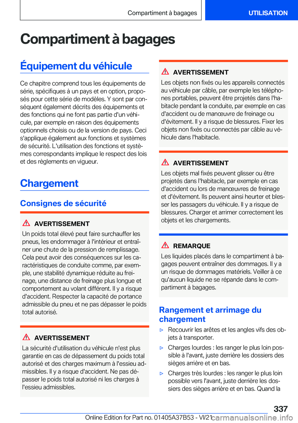 BMW M8 2022  Notices Demploi (in French) �C�o�m�p�a�r�t�i�m�e�n�t��