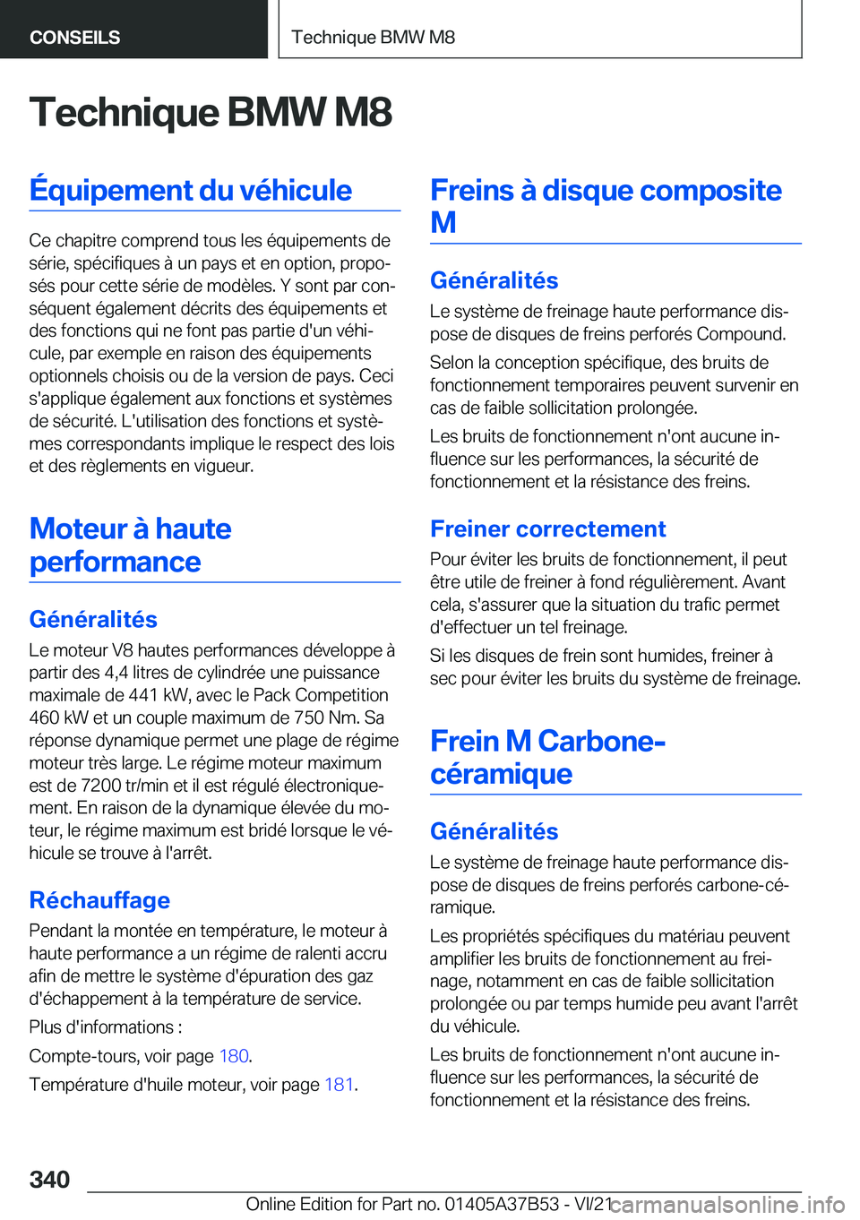 BMW M8 2022  Notices Demploi (in French) �T�e�c�h�n�i�q�u�e��B�M�W��M�8�