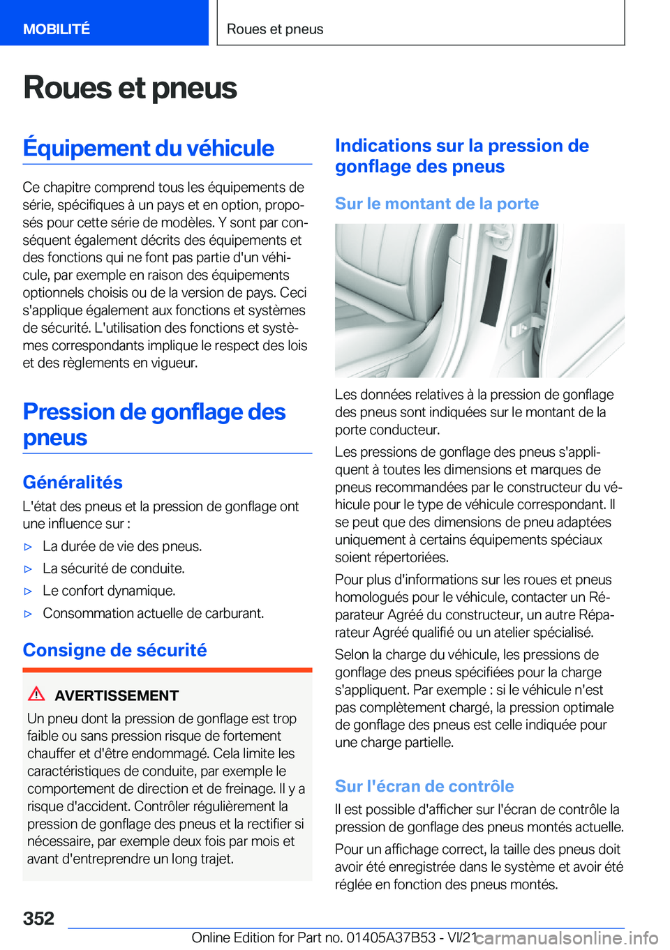BMW M8 2022  Notices Demploi (in French) �R�o�u�e�s��e�t��p�n�e�u�s�