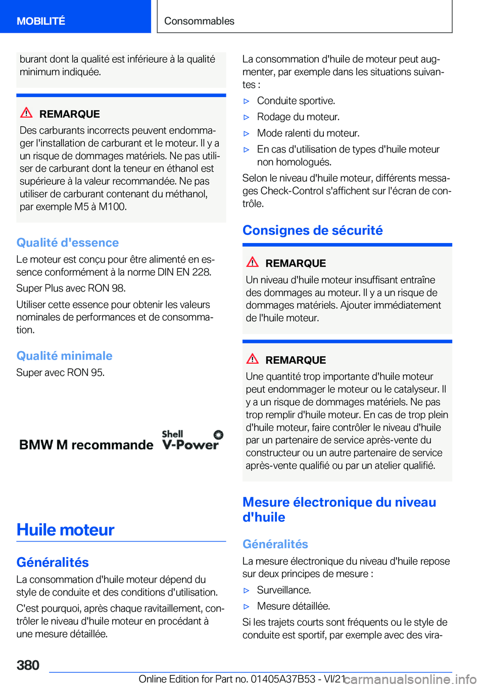 BMW M8 2022  Notices Demploi (in French) �b�u�r�a�n�t��d�o�n�t��l�a��q�u�a�l�i�t�é��e�s�t��i�n�f�é�r�i�e�u�r�e��