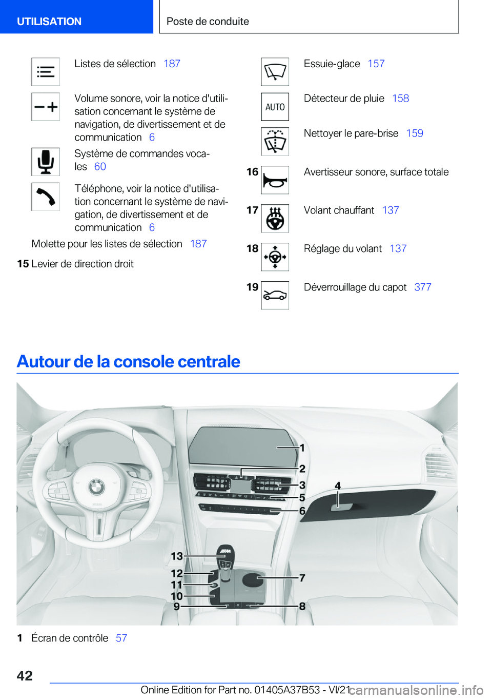 BMW M8 2022  Notices Demploi (in French) �L�i�s�t�e�s��d�e��s�é�l�e�c�t�i�o�n\_�1�8�7�V�o�l�u�m�e��s�o�n�o�r�e�,��v�o�i�r��l�a��n�o�t�i�c�e��d�'�u�t�i�l�ij
�s�a�t�i�o�n��c�o�n�c�e�r�n�a�n�t��l�e��s�y�s�t�è�m�e��d�e
�n�a�v