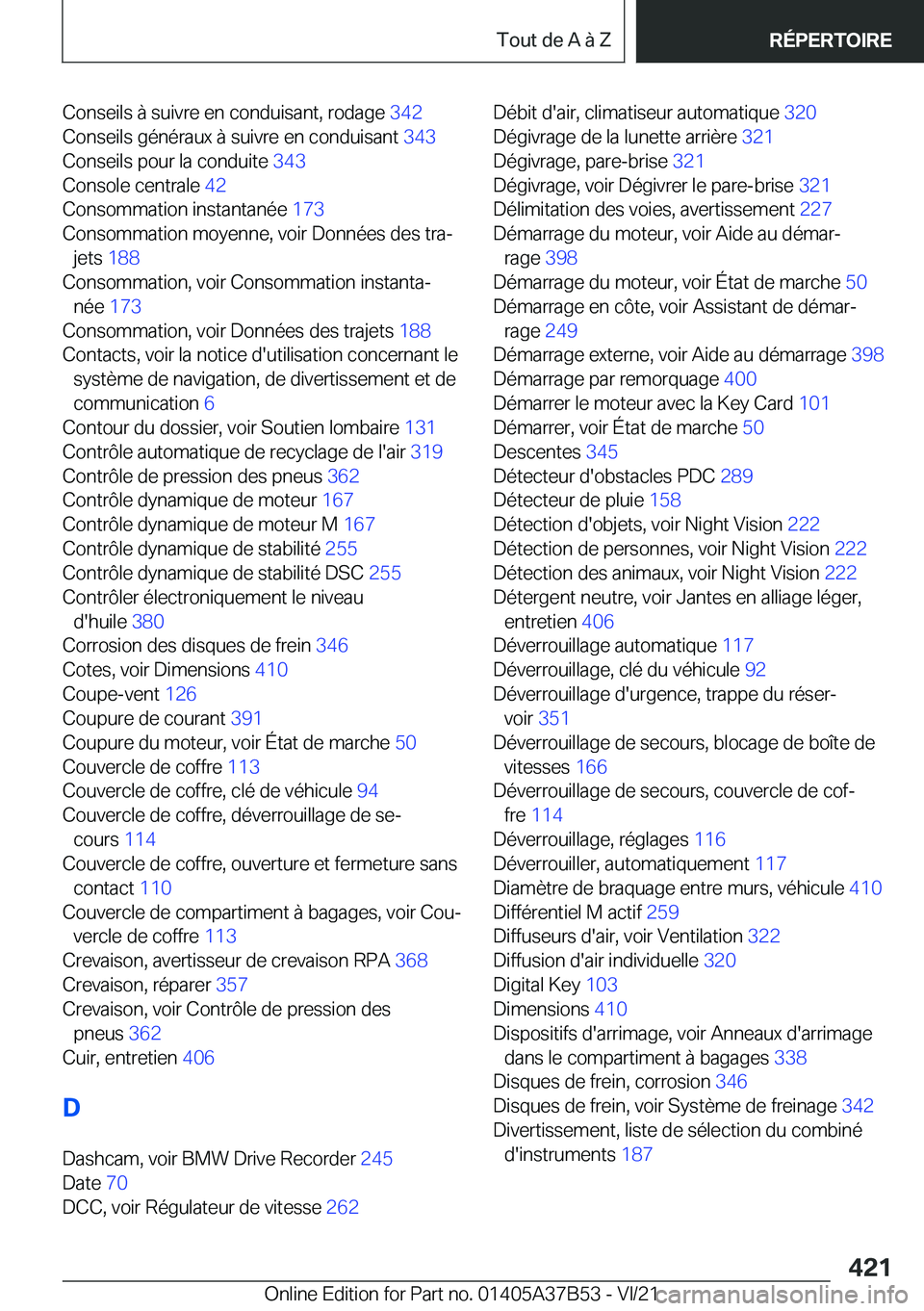 BMW M8 2022  Notices Demploi (in French) �C�o�n�s�e�i�l�s��