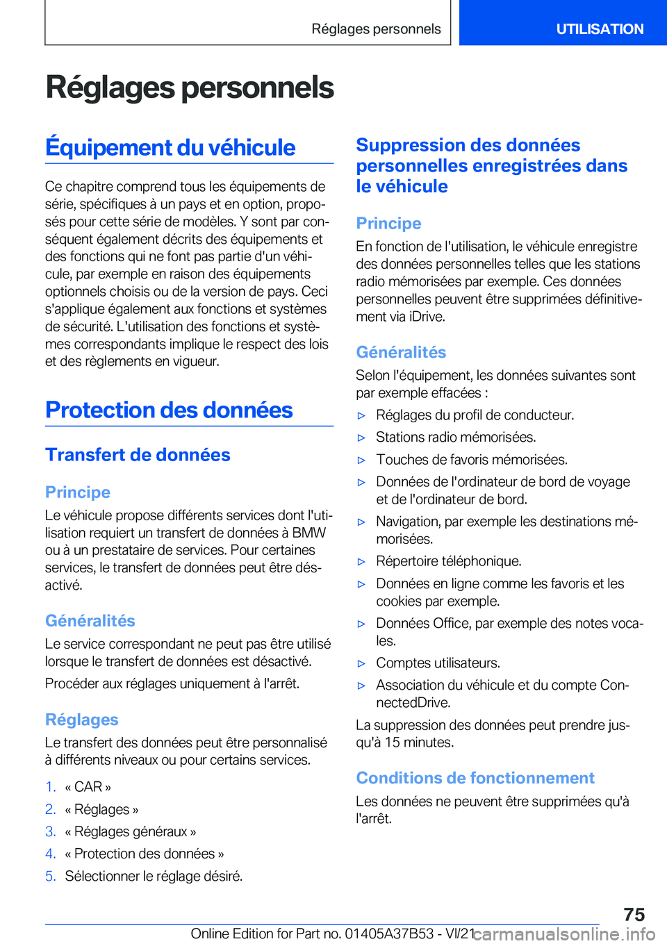 BMW M8 2022  Notices Demploi (in French) �R�é�g�l�a�g�e�s��p�e�r�s�o�n�n�e�l�s�
