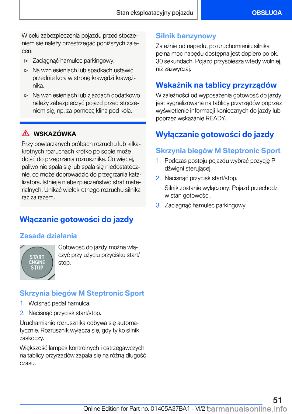 BMW M8 2022  Instrukcja obsługi (in Polish) �W��c�e�l�u��z�a�b�e�z�p�i�e�c�z�e�n�i�a��p�o�j�a�z�d�u��p�r�z�e�d��s�t�o�c�z�ej�n�i�e�m��s�i�
