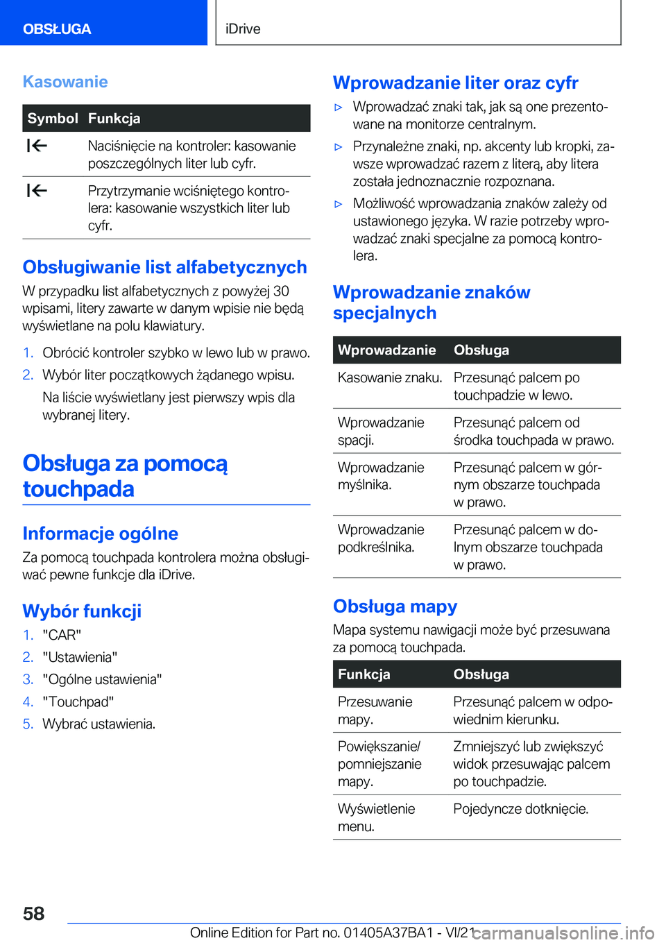 BMW M8 2022  Instrukcja obsługi (in Polish) �K�a�s�o�w�a�n�i�e�S�y�m�b�o�l�F�u�n�k�c�j�a��N�a�c�i�n�i�