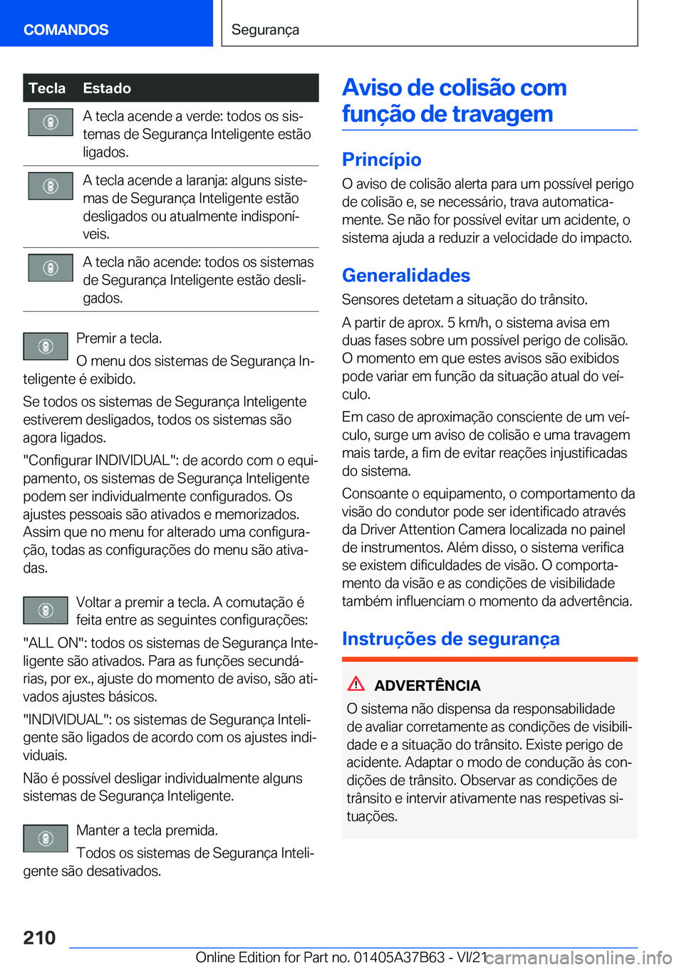 BMW M8 2022  Manual do condutor (in Portuguese) �T�e�c�l�a�E�s�t�a�d�o�A��t�e�c�l�a��a�c�e�n�d�e��a��v�e�r�d�e�:��t�o�d�o�s��o�s��s�i�sª
�t�e�m�a�s��d�e��S�e�g�u�r�a�n�
