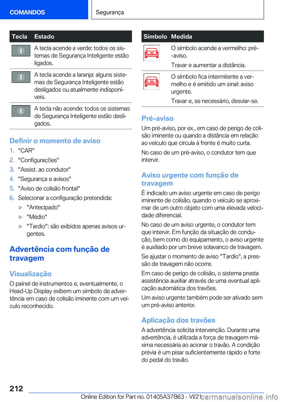 BMW M8 2022  Manual do condutor (in Portuguese) �T�e�c�l�a�E�s�t�a�d�o�A��t�e�c�l�a��a�c�e�n�d�e��a��v�e�r�d�e�:��t�o�d�o�s��o�s��s�i�sª
�t�e�m�a�s��d�e��S�e�g�u�r�a�n�