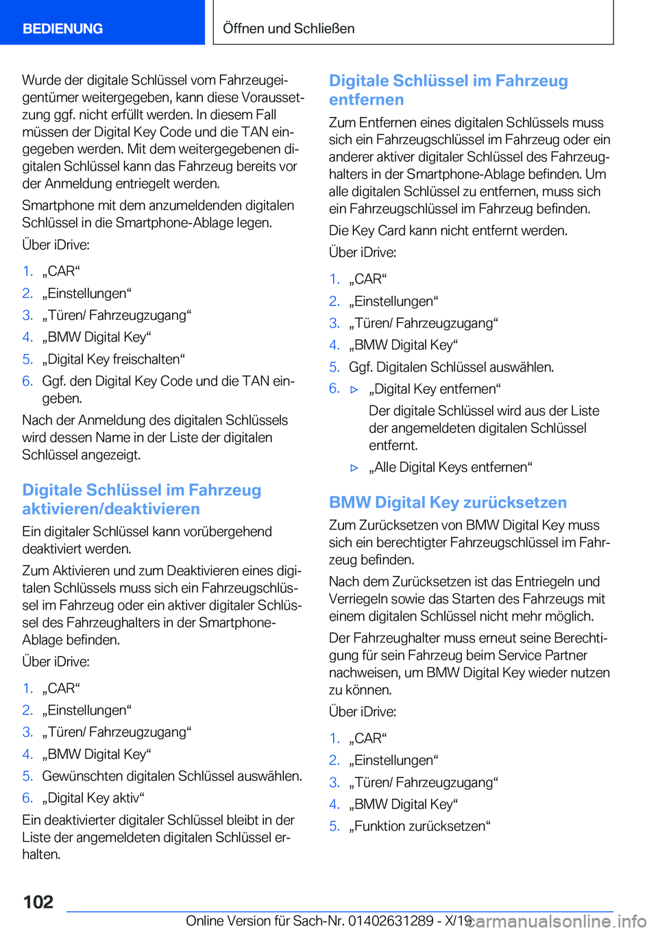 BMW M8 2020  Betriebsanleitungen (in German) �W�u�r�d�e��d�e�r��d�i�g�i�t�a�l�e��S�c�h�l�