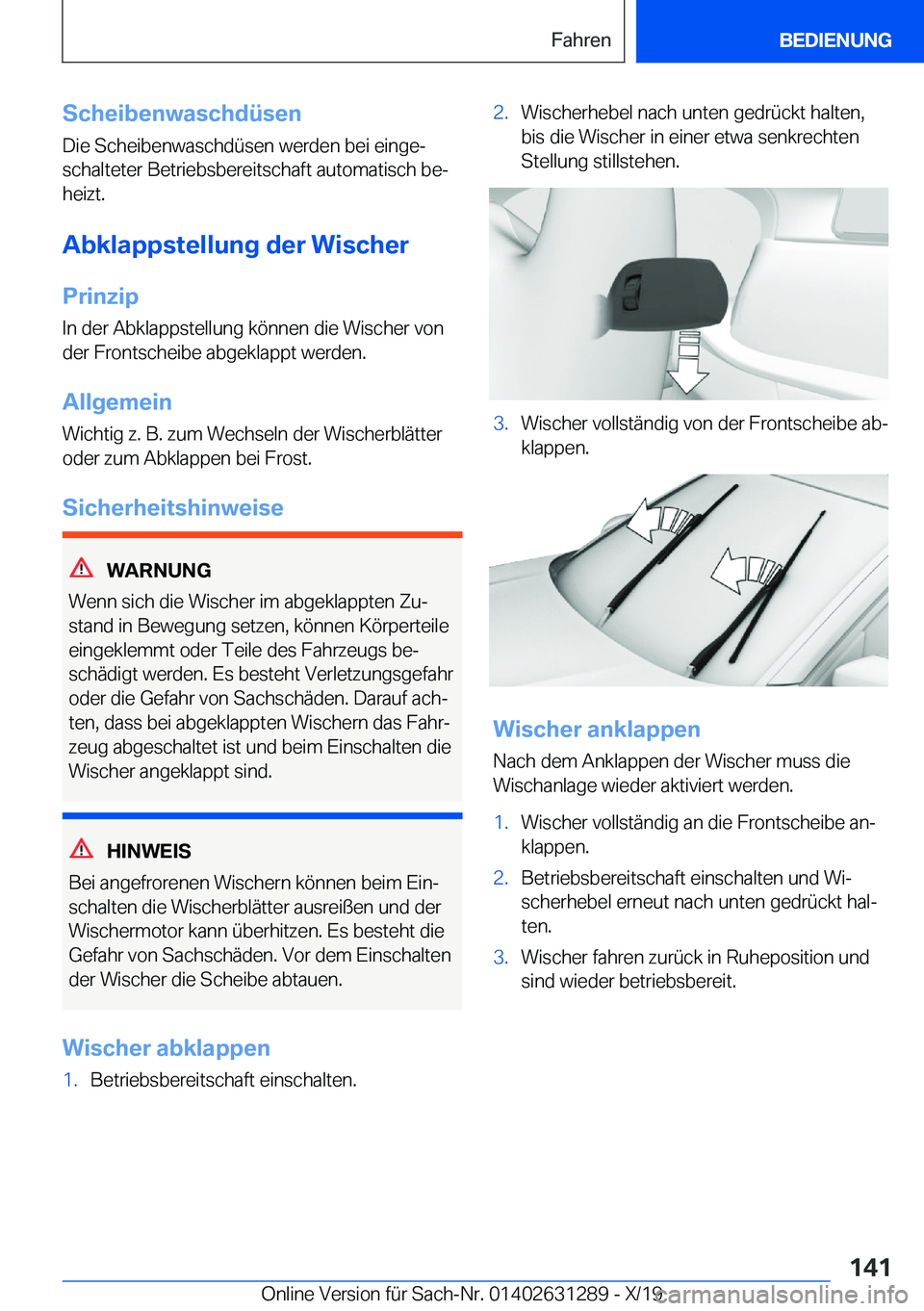 BMW M8 2020  Betriebsanleitungen (in German) �S�c�h�e�i�b�e�n�w�a�s�c�h�d�