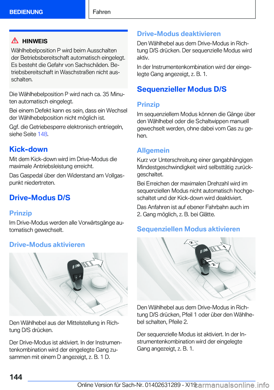 BMW M8 2020  Betriebsanleitungen (in German) �H�I�N�W�E�I�S
�W�