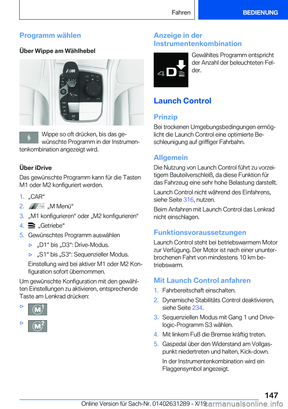 BMW M8 2020  Betriebsanleitungen (in German) �P�r�o�g�r�a�m�m��w�