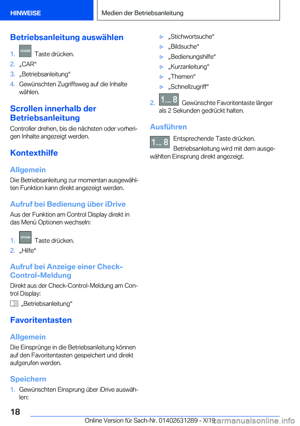 BMW M8 2020  Betriebsanleitungen (in German) �B�e�t�r�i�e�b�s�a�n�l�e�i�t�u�n�g��a�u�s�w�