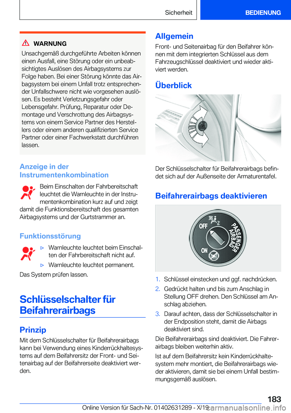 BMW M8 2020  Betriebsanleitungen (in German) �W�A�R�N�U�N�G
�U�n�s�a�c�h�g�e�m�