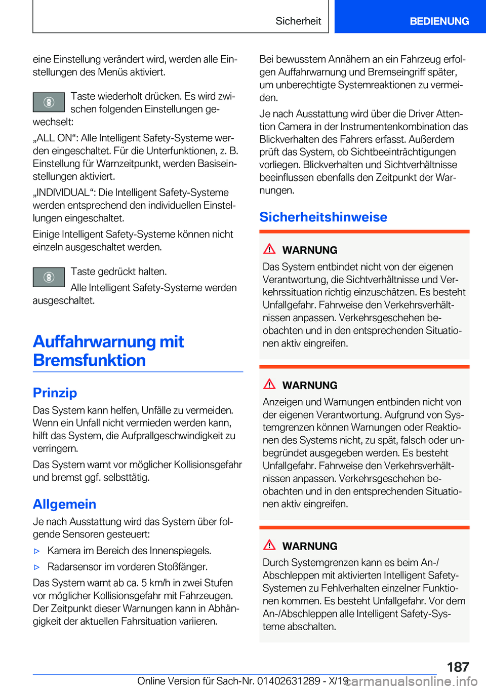 BMW M8 2020  Betriebsanleitungen (in German) �e�i�n�e��E�i�n�s�t�e�l�l�u�n�g��v�e�r�