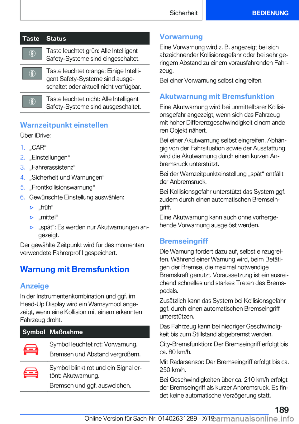 BMW M8 2020  Betriebsanleitungen (in German) �T�a�s�t�e�S�t�a�t�u�s�T�a�s�t�e��l�e�u�c�h�t�e�t��g�r�