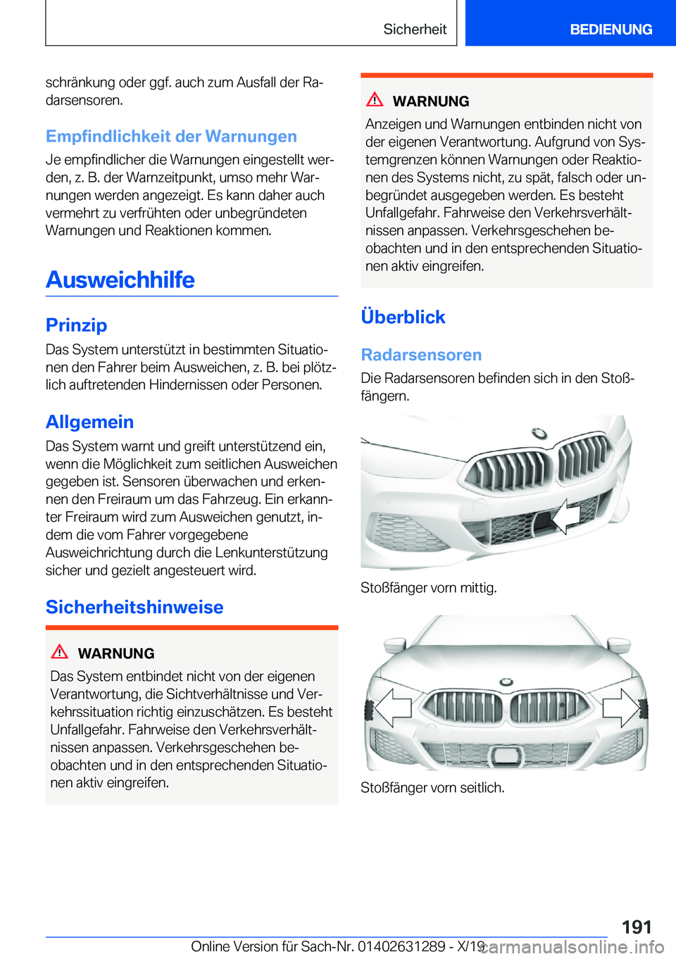 BMW M8 2020  Betriebsanleitungen (in German) �s�c�h�r�