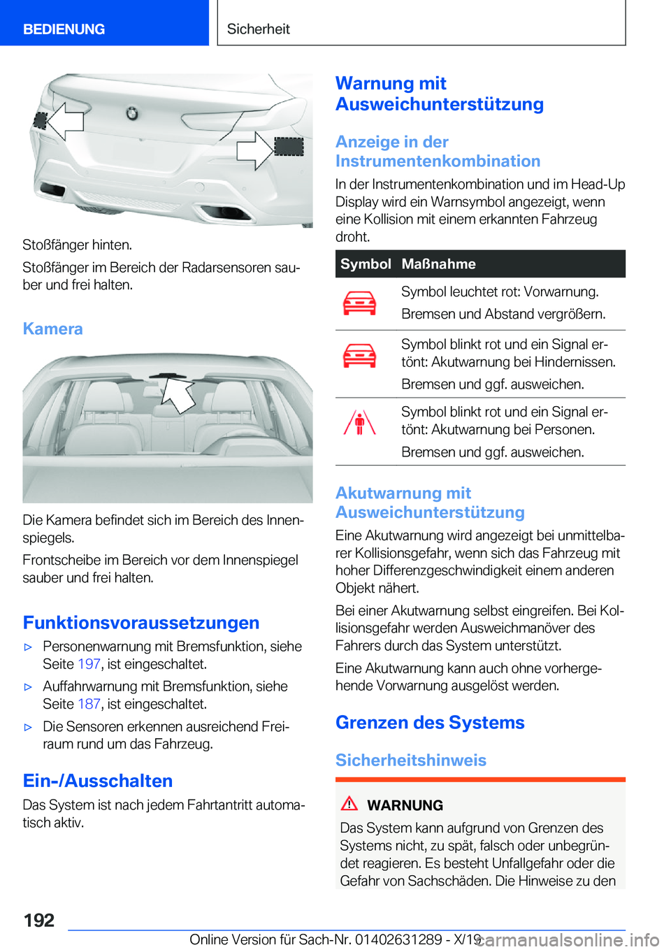 BMW M8 2020  Betriebsanleitungen (in German) �S�t�o�